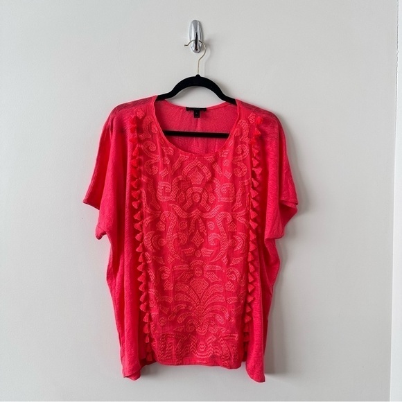 Jcrew-coral 100% Linen Tassel Tee (Size:XL) - Picture 1 of 9
